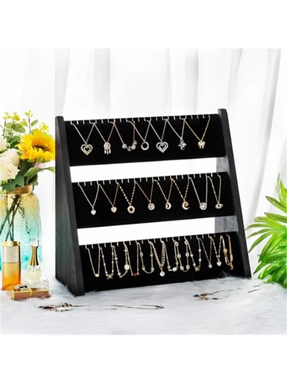 Necklace Organizer, 3-Tier Necklace Holder Jewelry Organizer Stand with Velvet